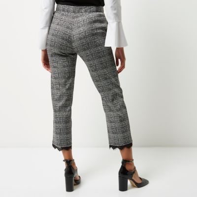 Grey check lace trim trousers